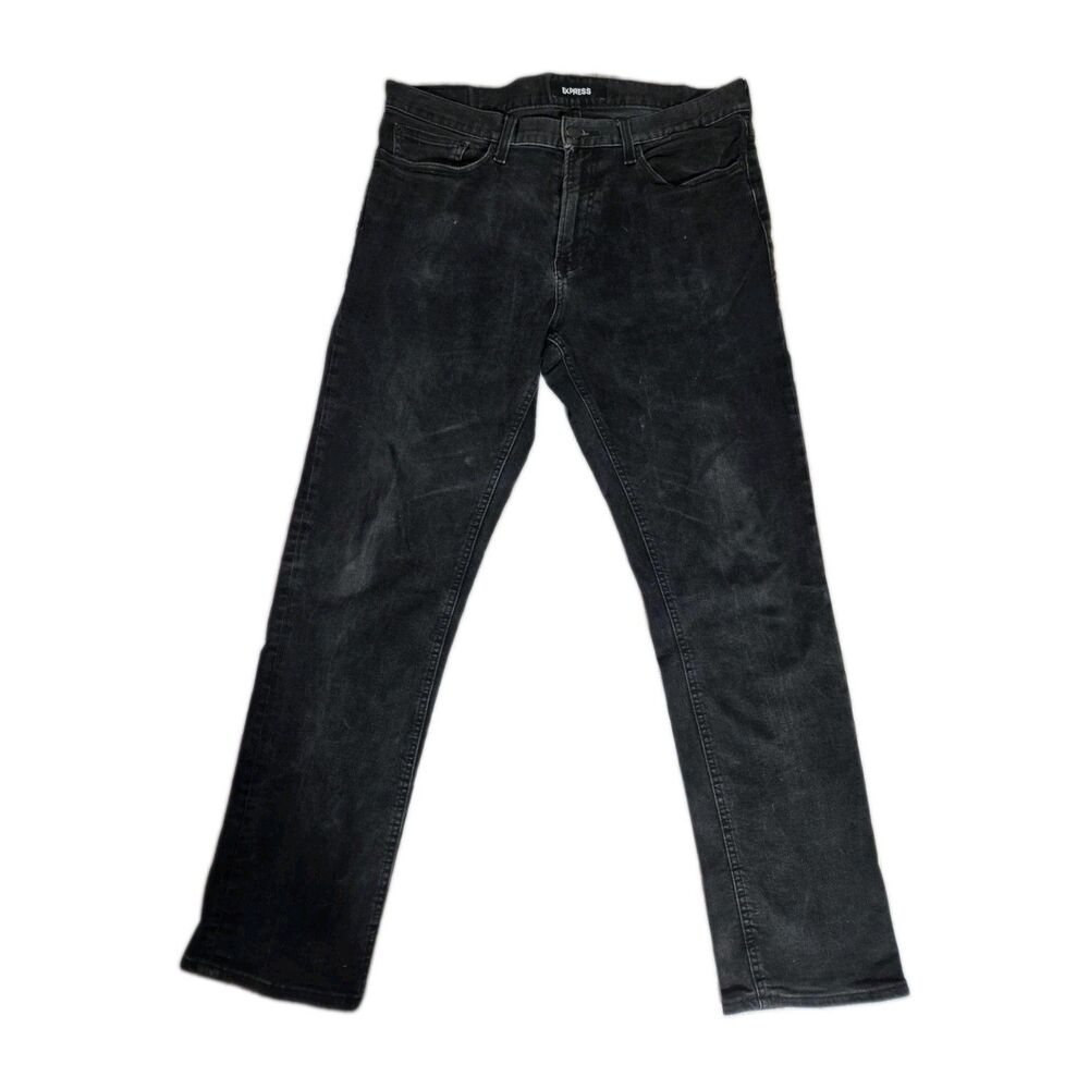 Express Mens Black Classic Straight Stretch Jeans Denim Pants 36x32 GUC